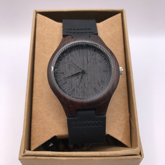 Men’s Wooden Watch with Black Strap - Picture 2 of 6